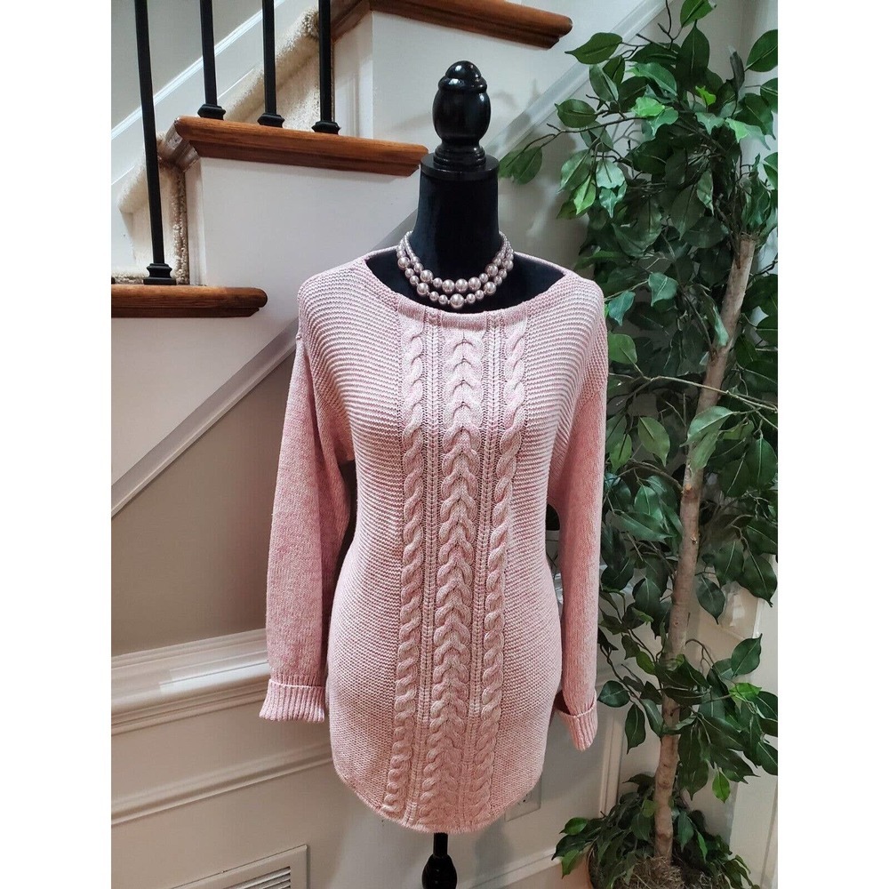 Chap's Women's Pink Cotton Round Neck Long Sleeve Pullover Knit Sweater Size M